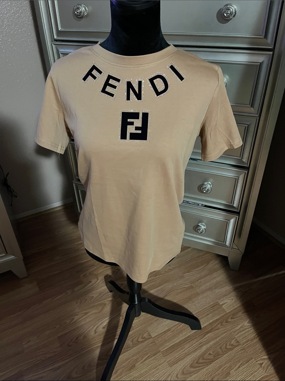 Fendi Beige T-Shirt with Black Logo